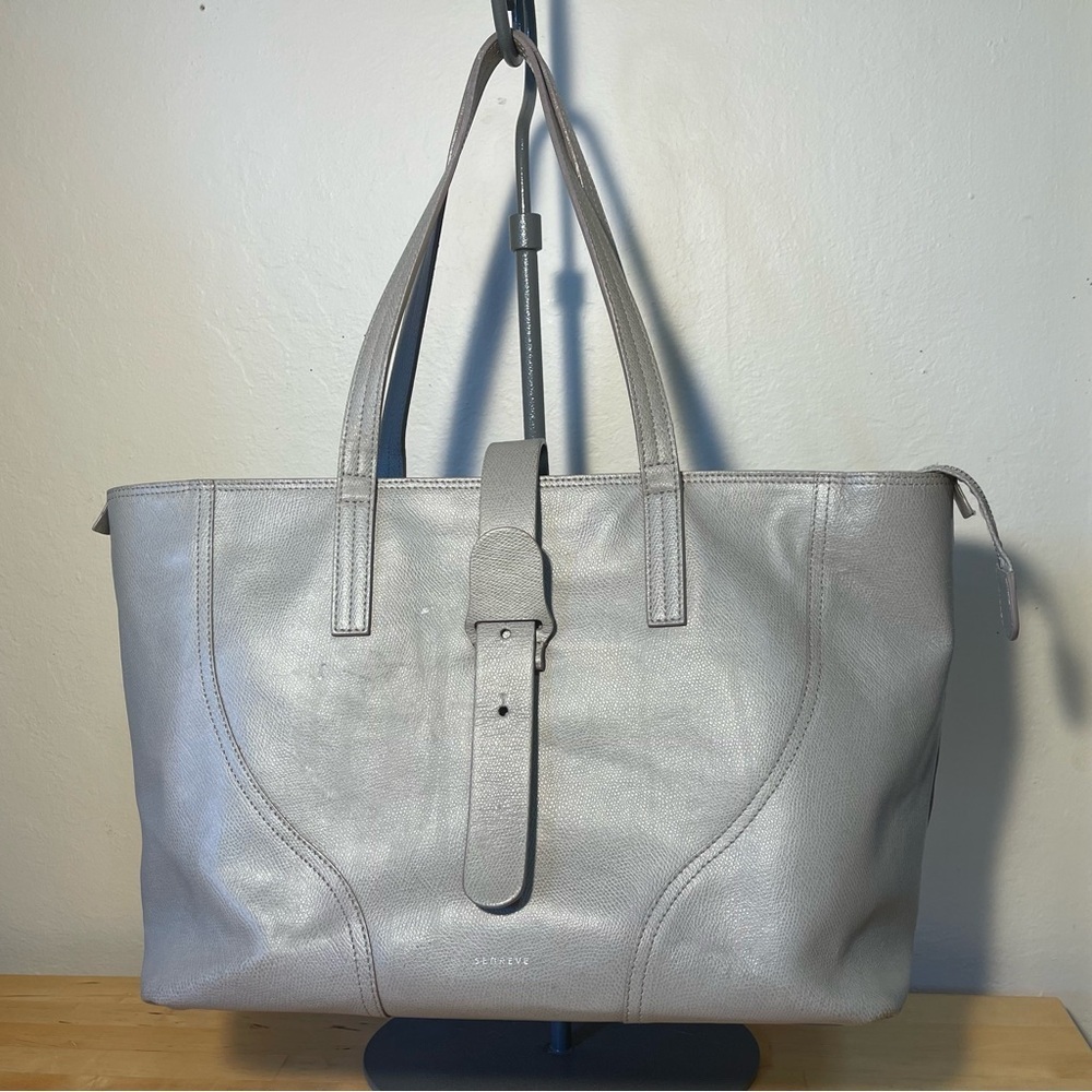 SENREVE Voya Italian Leather Tote | Gray Luxury Work Bag | Laptop Tote